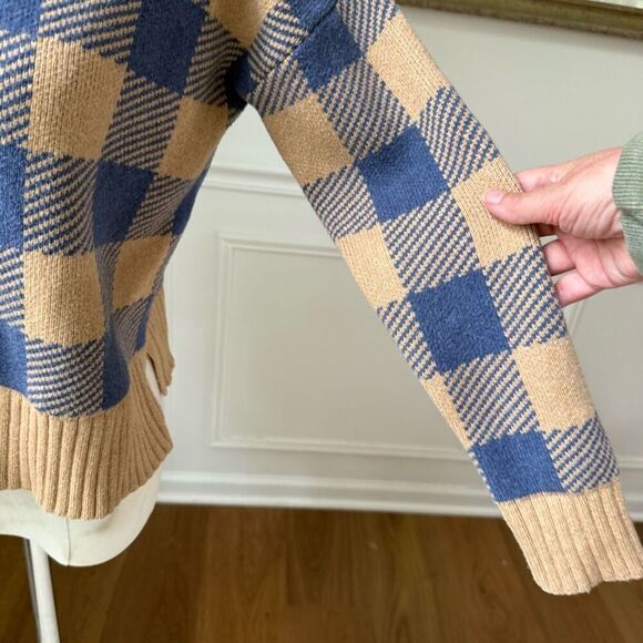 NWOT Madewell Bayberry Cardigan Sweater in Buffalo Check Beige Blue $110 XS - Picture 5 of 10